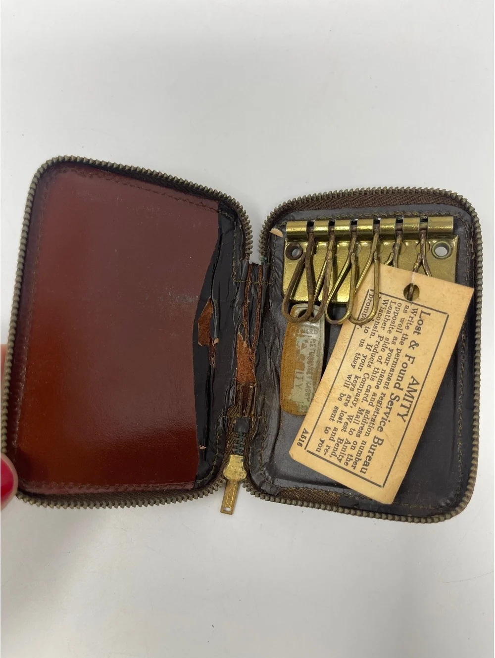 Vintage Pilgrim Amity Brown Leather Zip Wallet & Key Case Set Diamond Quilted